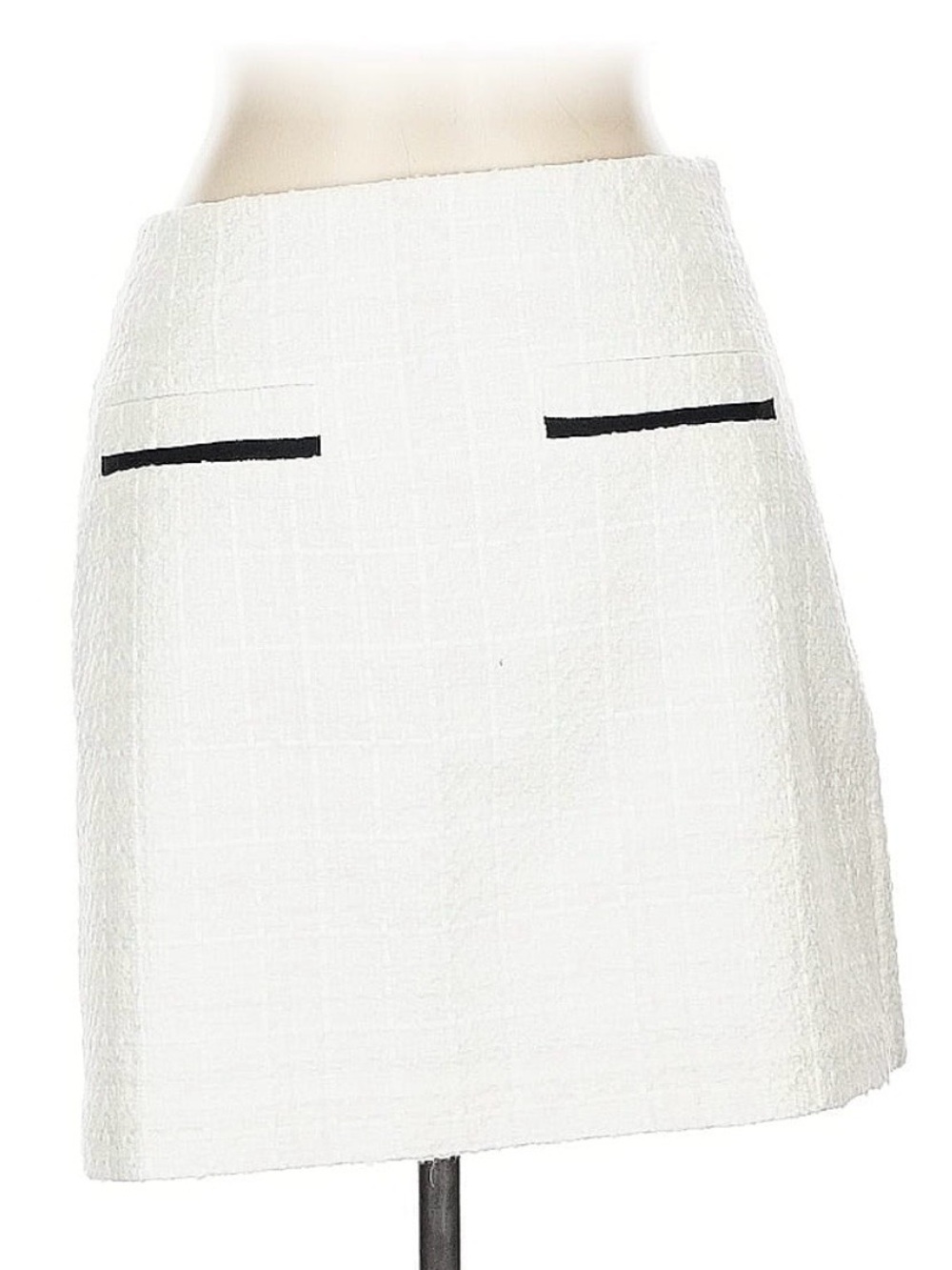 LOFT White Textured Mini Skirt with Black Pocket Trim